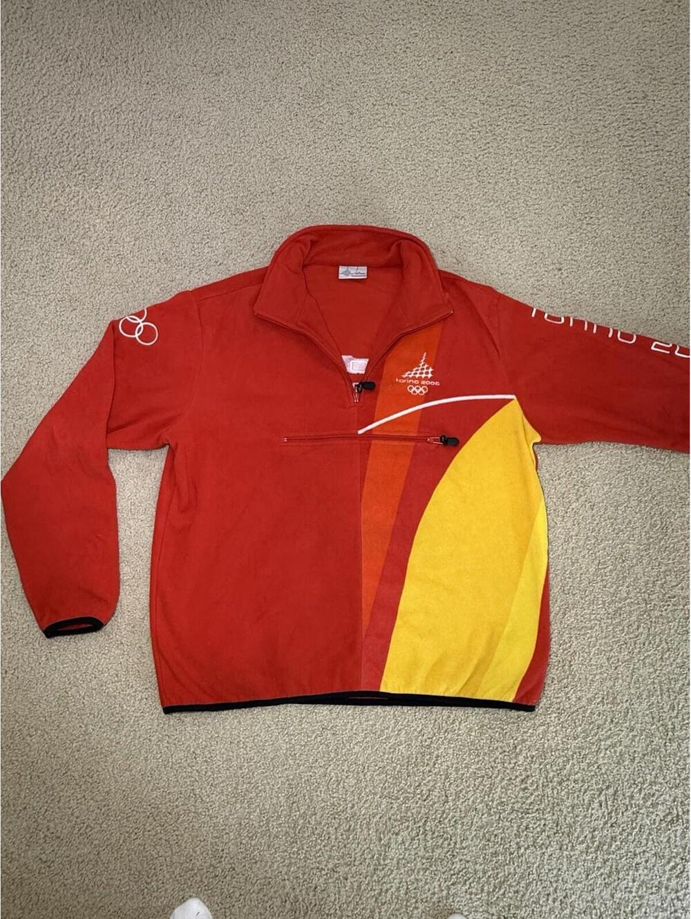 ASICS Torino 2006 Olympics Fleece Jacket Official Licensed Red Yellow Mens XL